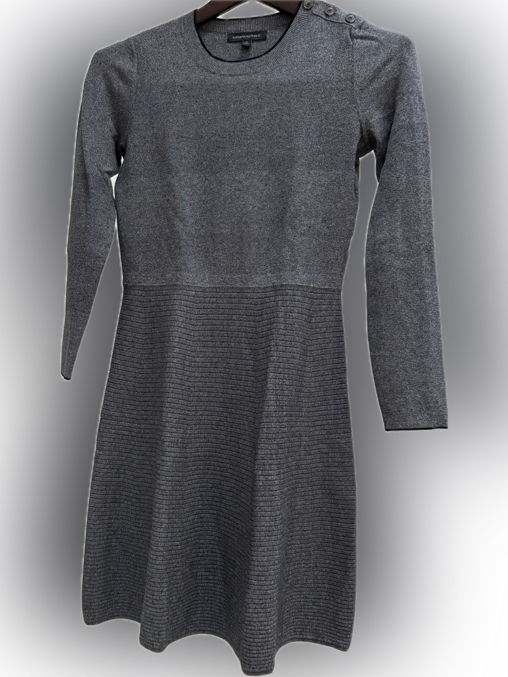 BANANA REPUBLIC DRESS FIT FLARE TIPPED SWEATER RIBBED A LINE Gray Black S 363263